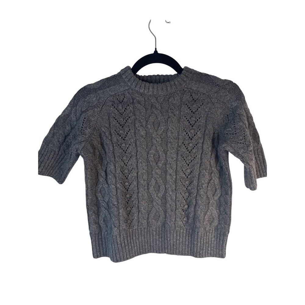 ZARA Gray Small Cable Knit Short-Sleeve Sweater Polyester/Acrylic/Wool Blend NWT